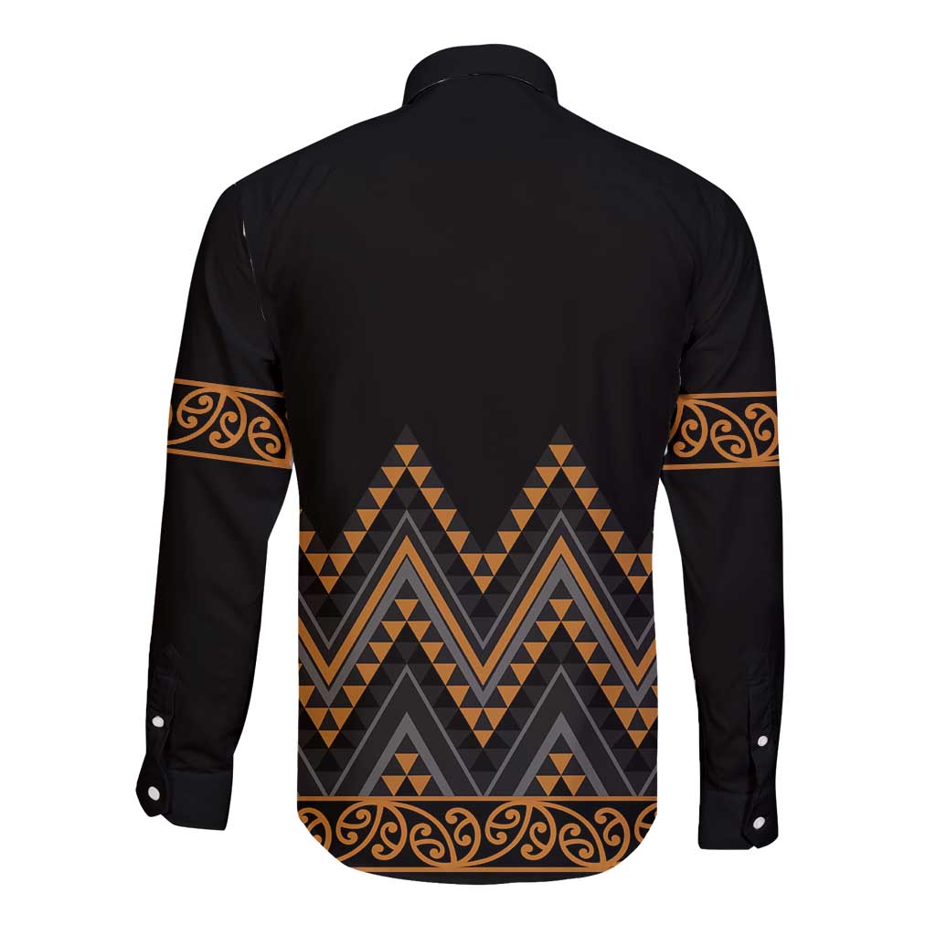 Gold Aotearoa Mangopare Kowhaiwhai and Niho Taniwha Long Sleeve Button Shirt Maori New Zealand