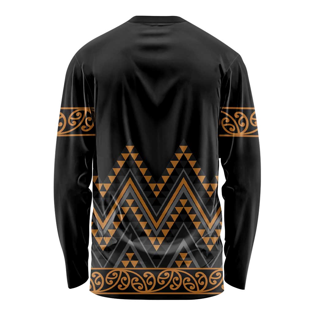 Gold Aotearoa Mangopare Kowhaiwhai and Niho Taniwha Long Sleeve Shirt Maori New Zealand