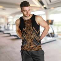 Gold Aotearoa Mangopare Kowhaiwhai and Niho Taniwha Men Tank Top Maori New Zealand LT14 Gold - Polynesian Pride