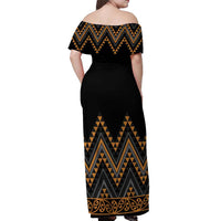 Gold Aotearoa Mangopare Kowhaiwhai and Niho Taniwha Off Shoulder Maxi Dress Maori New Zealand LT14 - Polynesian Pride