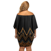Gold Aotearoa Mangopare Kowhaiwhai and Niho Taniwha Off Shoulder Short Dress Maori New Zealand LT14 - Polynesian Pride
