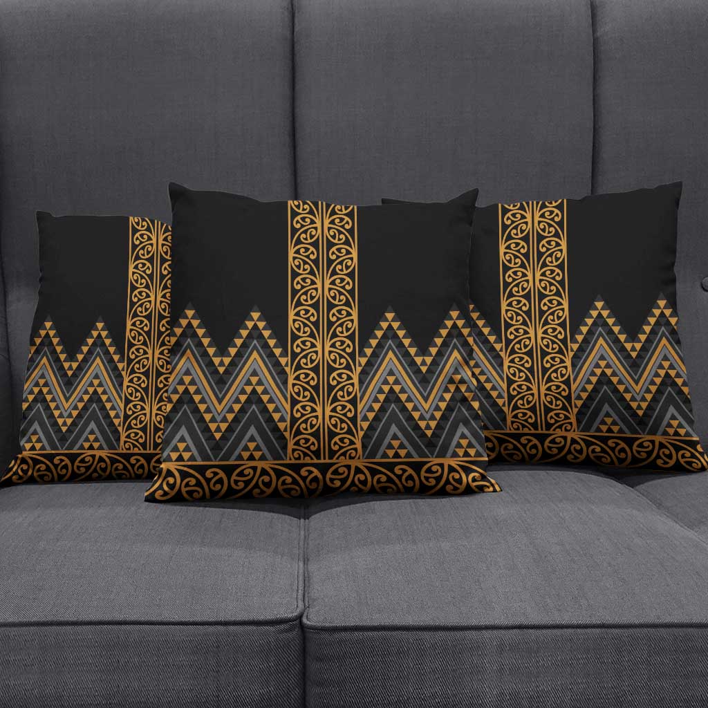 Gold Aotearoa Mangopare Kowhaiwhai Niho Taniwha Pillow Cover Maori New Zealand - Polynesian Pride