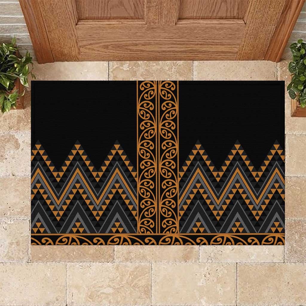 Gold Aotearoa Mangopare Kowhaiwhai and Niho Taniwha Rubber Doormat Maori New Zealand