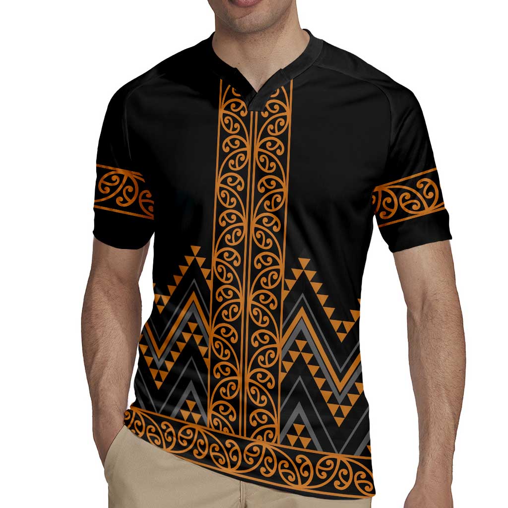 Gold Aotearoa Mangopare Kowhaiwhai and Niho Taniwha Rugby Jersey Maori New Zealand