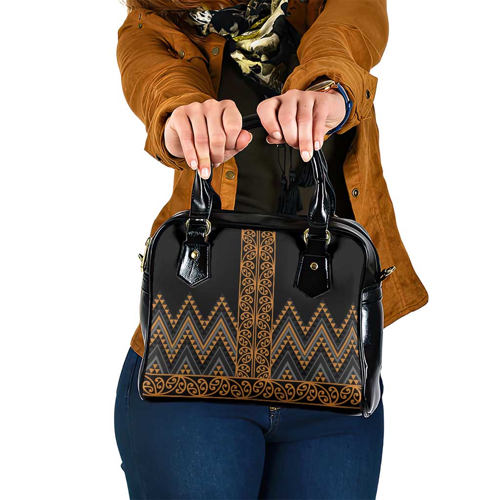Gold Aotearoa Mangopare Kowhaiwhai and Niho Taniwha Shoulder Handbag Maori New Zealand