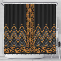 Gold Aotearoa Mangopare Kowhaiwhai and Niho Taniwha Shower Curtain Maori New Zealand