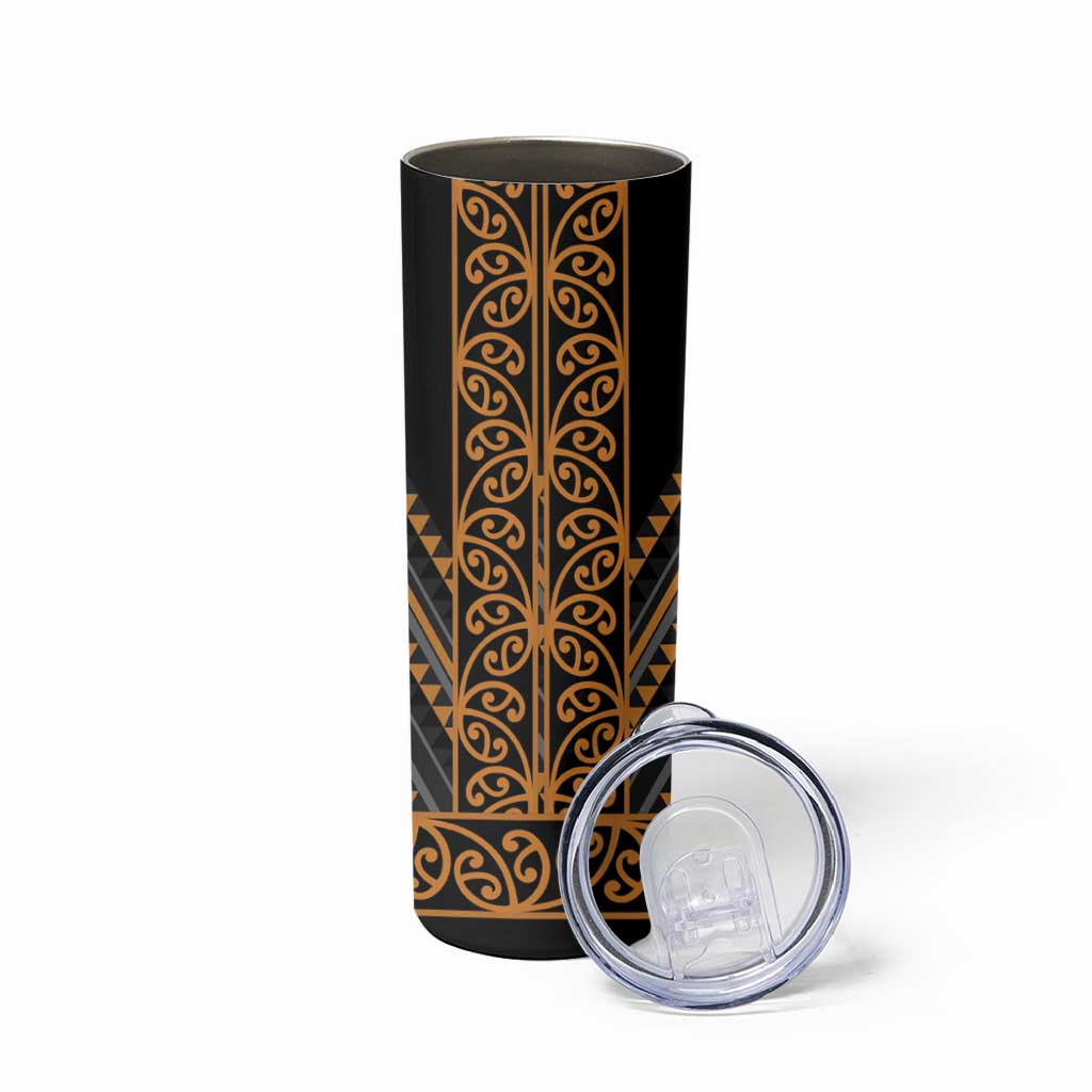 Gold Aotearoa Mangopare Kowhaiwhai and Niho Taniwha Skinny Tumbler Maori New Zealand LT14 - Polynesian Pride