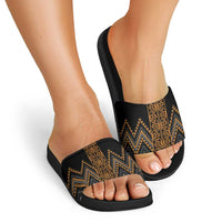 Gold Aotearoa Mangopare Kowhaiwhai Niho Taniwha Slide Sandals Maori New Zealand - Polynesian Pride