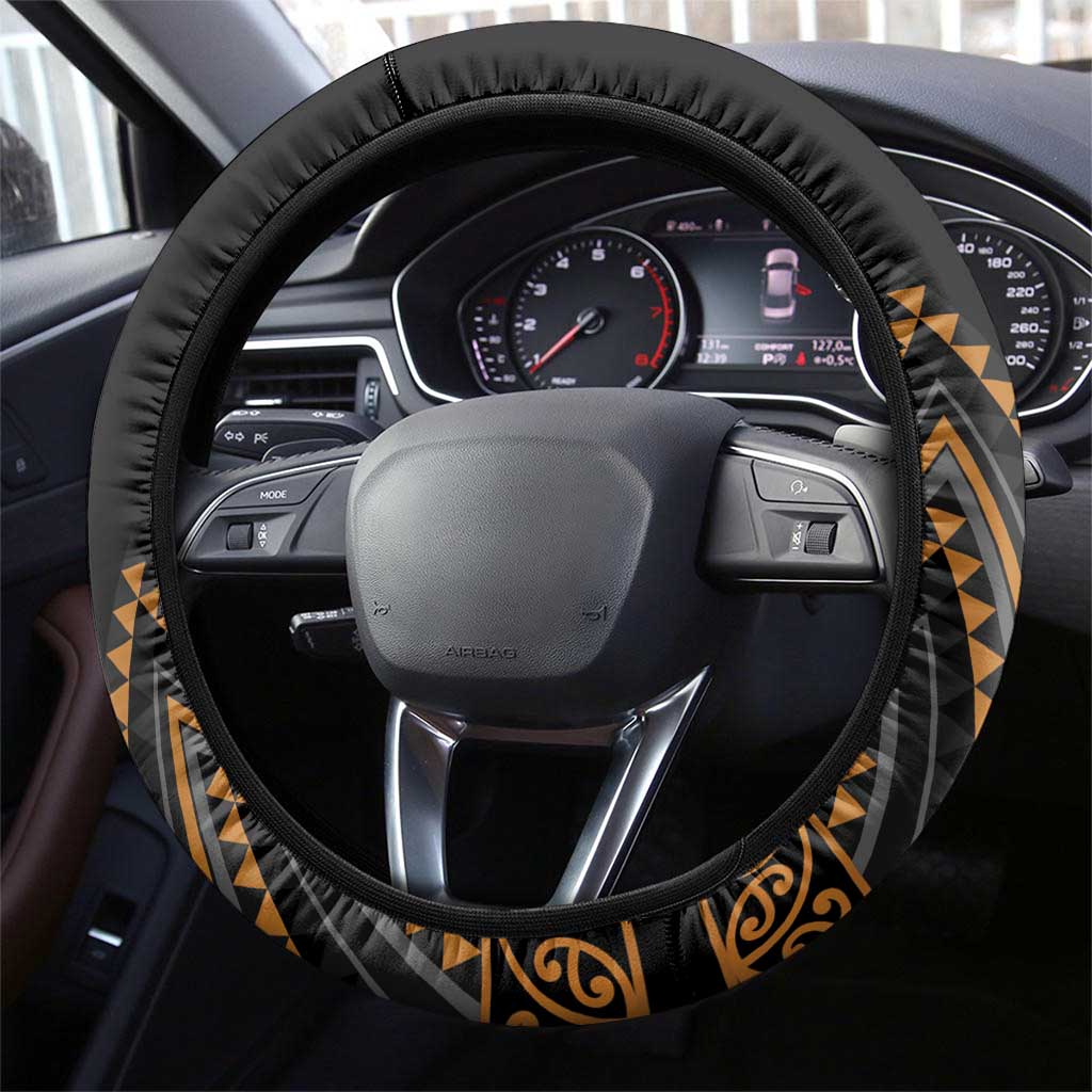 Gold Aotearoa Mangopare Kowhaiwhai and Niho Taniwha Steering Wheel Cover Maori New Zealand