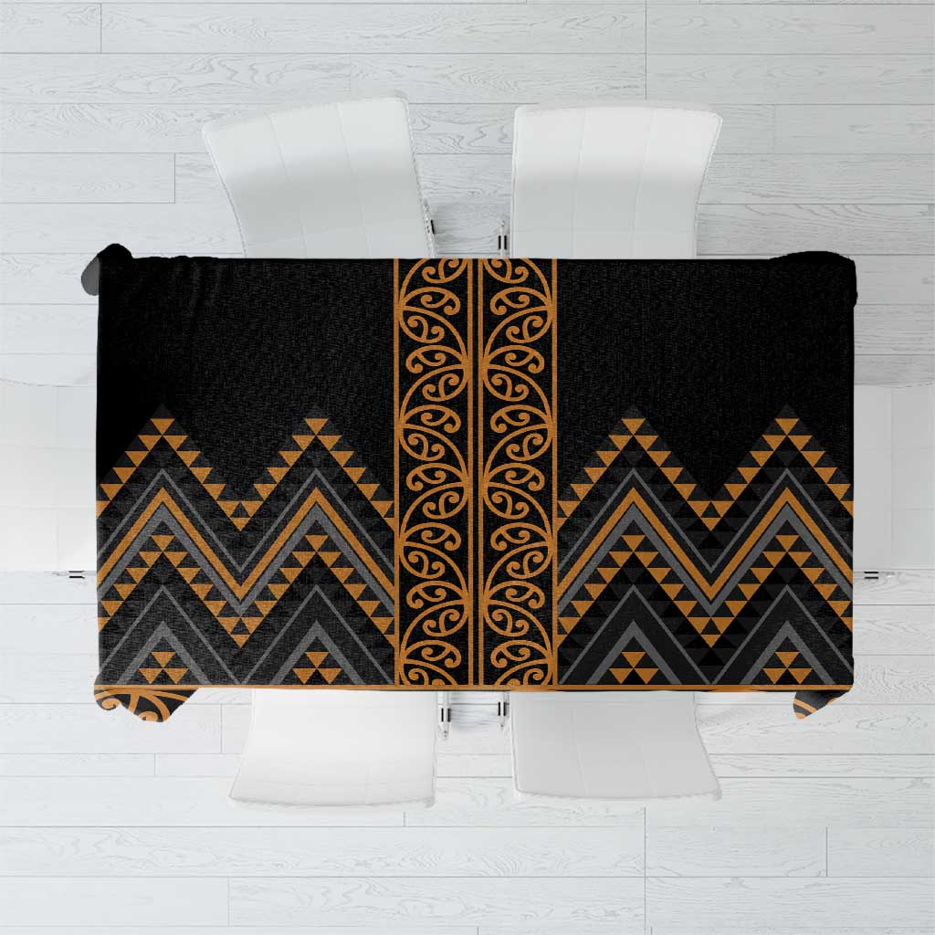 Gold Aotearoa Mangopare Kowhaiwhai and Niho Taniwha Tablecloth Maori New Zealand