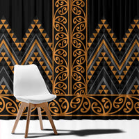 Gold Aotearoa Mangopare Kowhaiwhai and Niho Taniwha Window Curtain Maori New Zealand