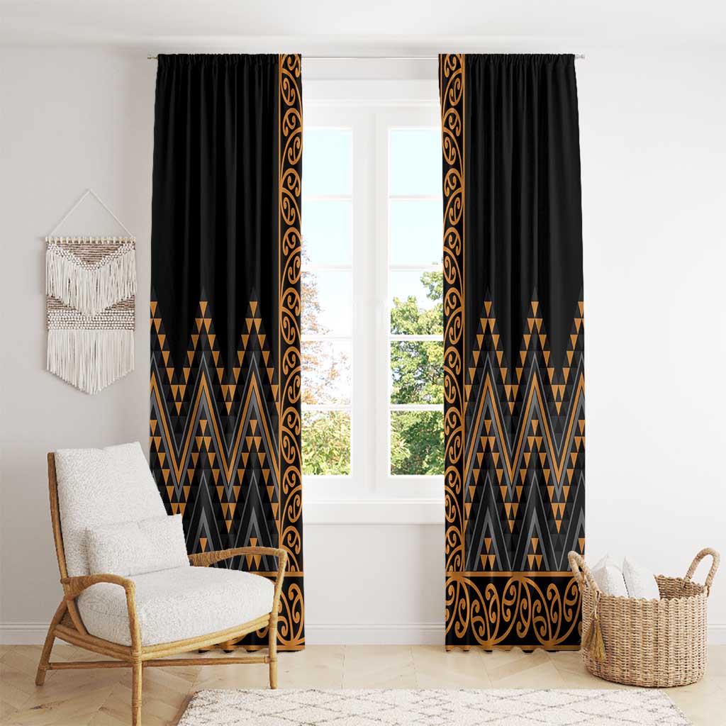 Gold Aotearoa Mangopare Kowhaiwhai and Niho Taniwha Window Curtain Maori New Zealand