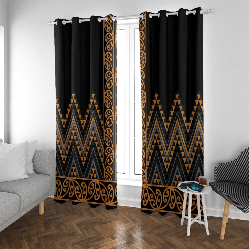 Gold Aotearoa Mangopare Kowhaiwhai and Niho Taniwha Window Curtain Maori New Zealand