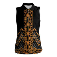 Gold Aotearoa Mangopare Kowhaiwhai and Niho Taniwha Women Sleeveless Polo Shirt Maori New Zealand