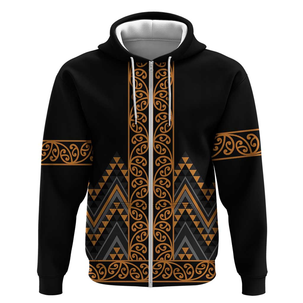 Gold Aotearoa Mangopare Kowhaiwhai and Niho Taniwha Zip Hoodie Maori New Zealand