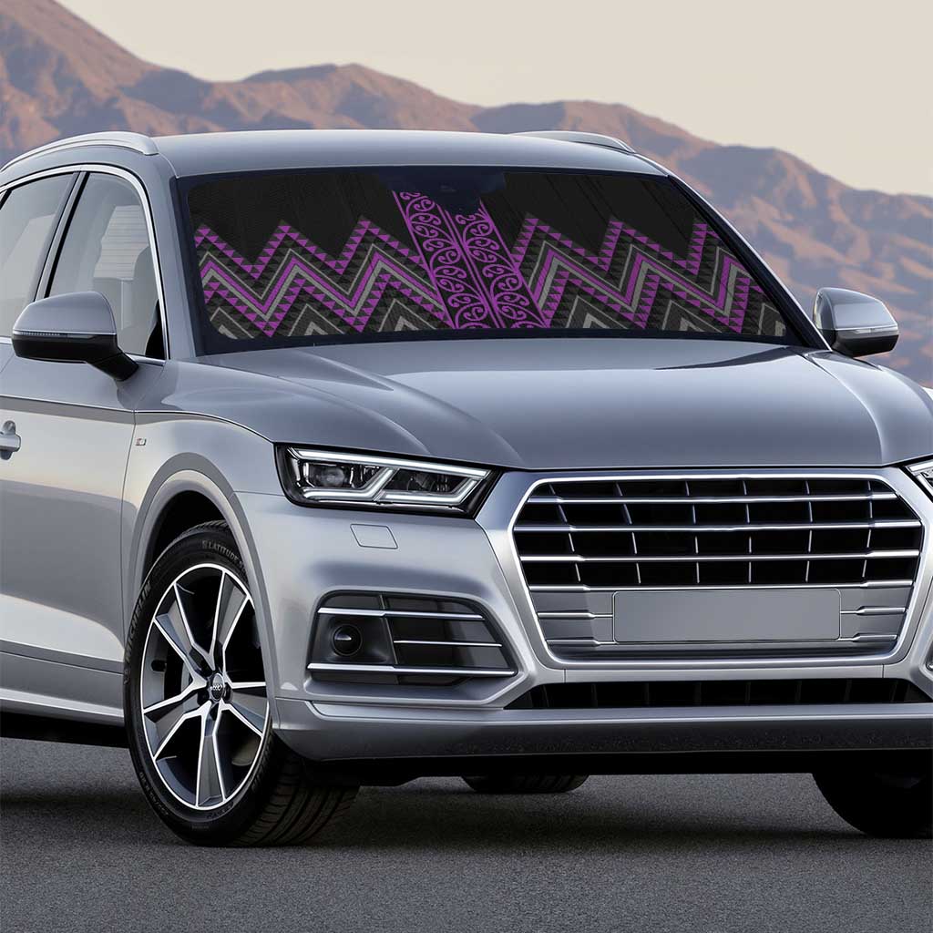 Purple Aotearoa Mangopare Kowhaiwhai Niho Taniwha Auto Sun Shade Maori New Zealand - Polynesian Pride