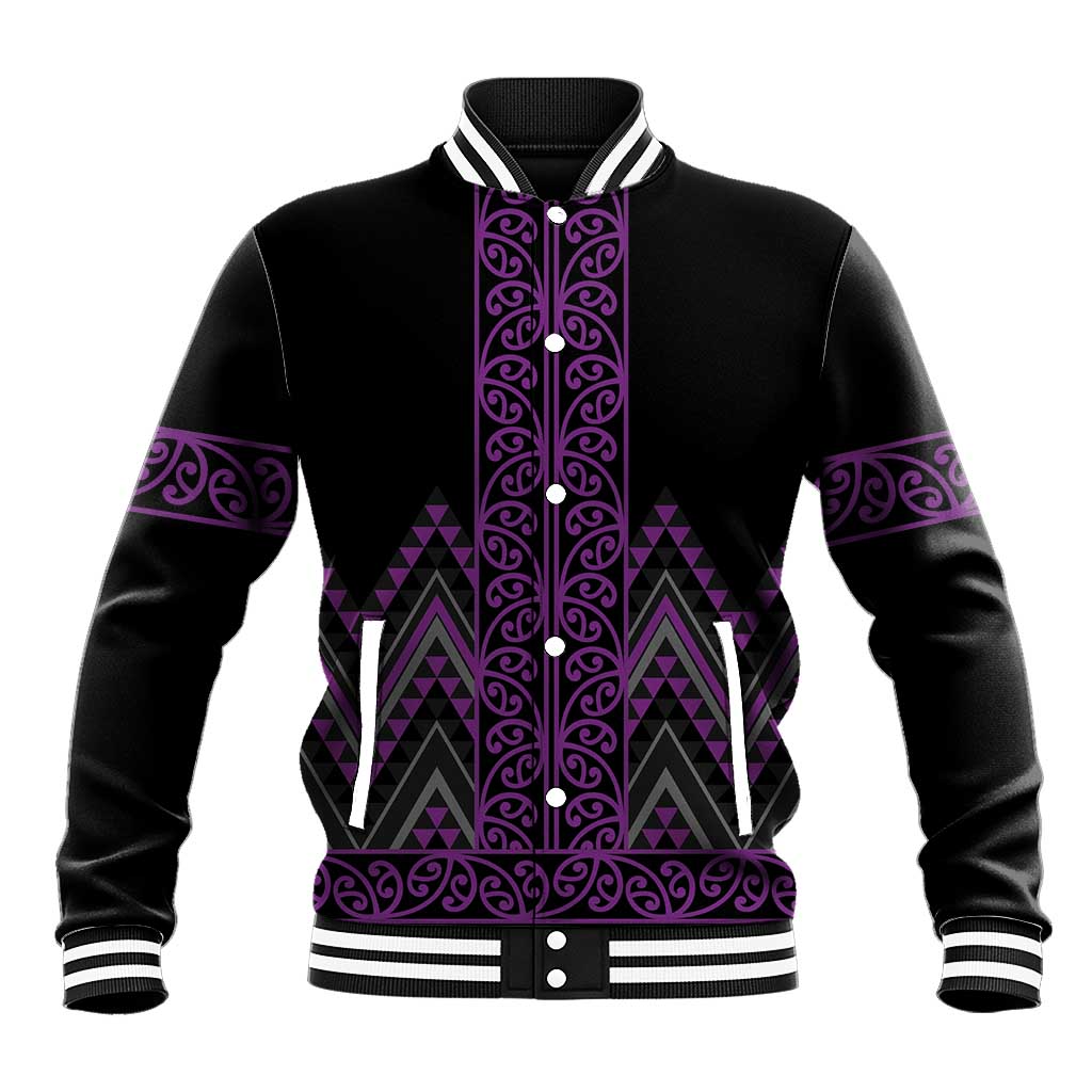 Purple Aotearoa Mangopare Kowhaiwhai and Niho Taniwha Baseball Jacket Maori New Zealand