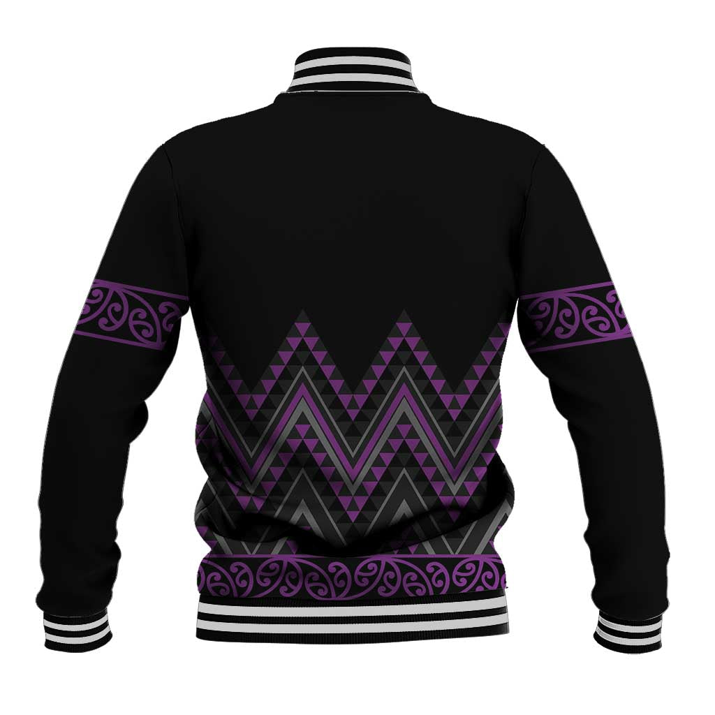 Purple Aotearoa Mangopare Kowhaiwhai and Niho Taniwha Baseball Jacket Maori New Zealand