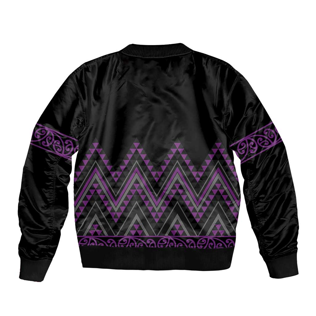 Purple Aotearoa Mangopare Kowhaiwhai and Niho Taniwha Bomber Jacket Maori New Zealand