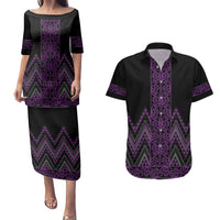 Purple Aotearoa Mangopare Kowhaiwhai and Niho Taniwha Couples Matching Puletasi and Hawaiian Shirt Maori New Zealand LT14 Purple - Polynesian Pride