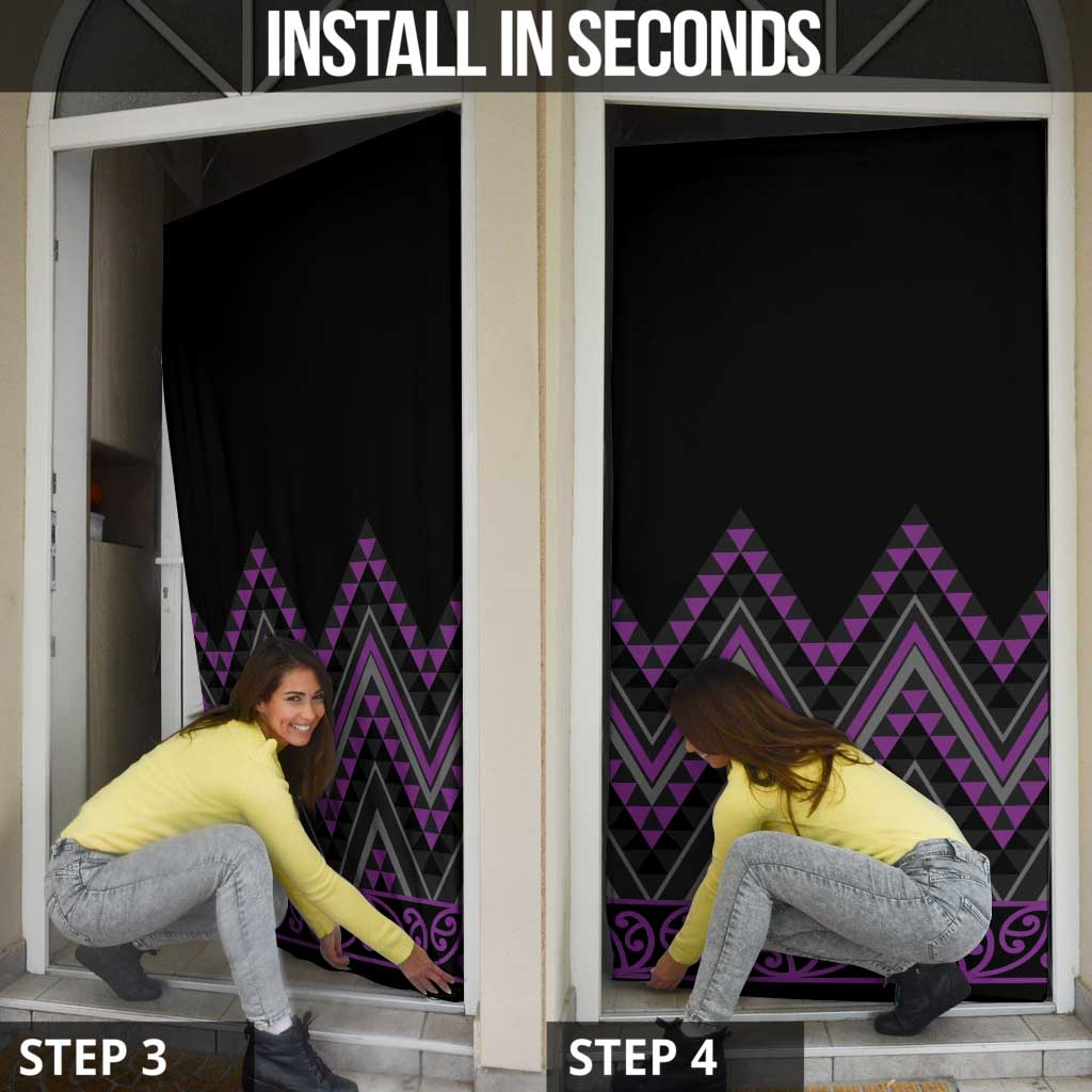 Purple Aotearoa Mangopare Kowhaiwhai Niho Taniwha Door Cover Maori New Zealand - Polynesian Pride