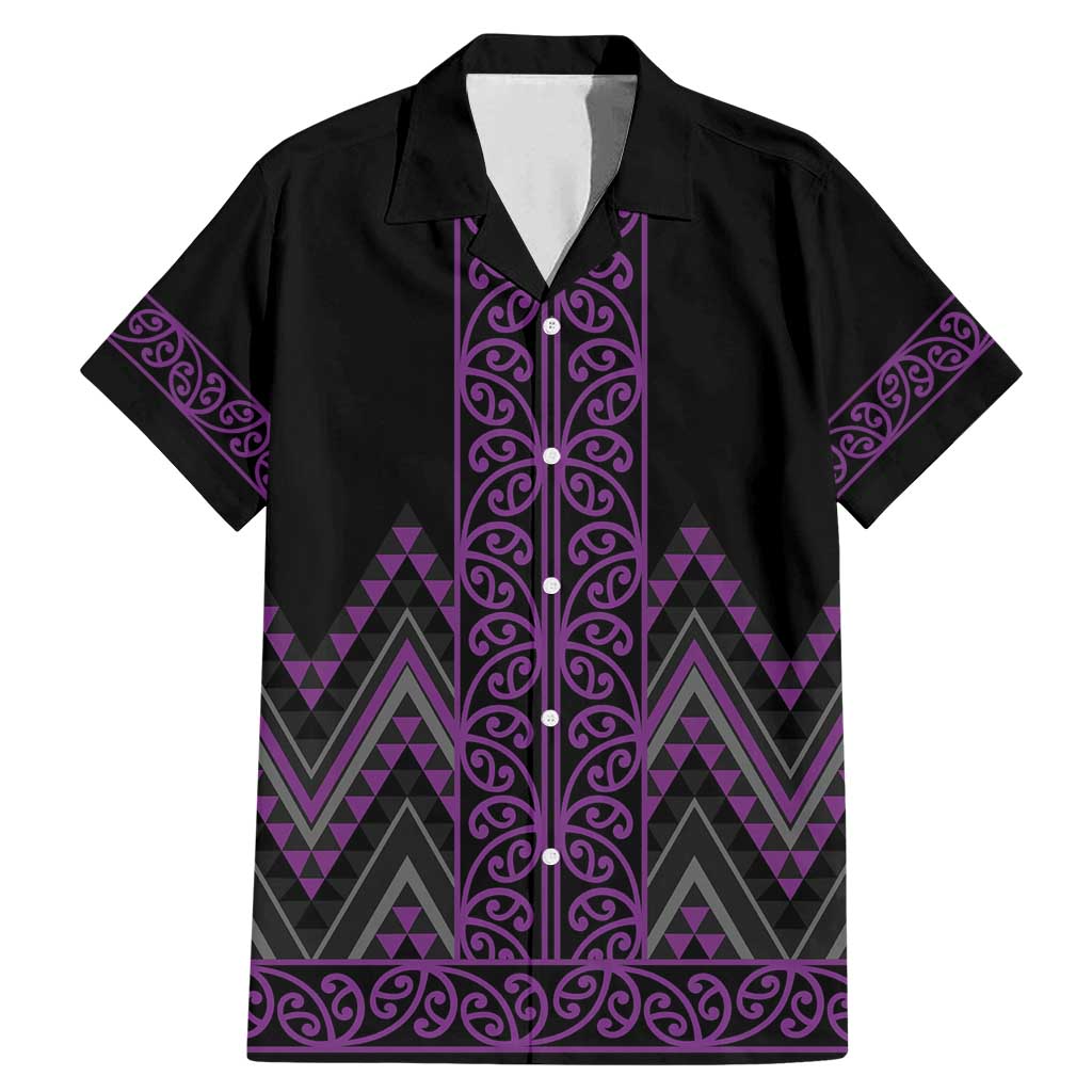 Purple Aotearoa Mangopare Kowhaiwhai and Niho Taniwha Family Matching Mermaid Dress and Hawaiian Shirt Maori New Zealand LT14 Dad's Shirt - Short Sleeve Purple - Polynesian Pride