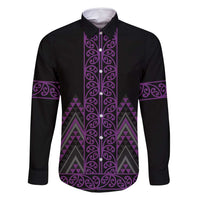 Purple Aotearoa Mangopare Kowhaiwhai and Niho Taniwha Family Matching Mermaid Dress and Hawaiian Shirt Maori New Zealand LT14 Dad's Shirt - Long Sleeve Purple - Polynesian Pride