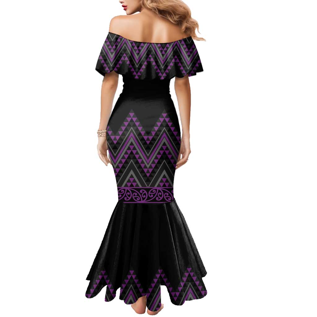 Purple Aotearoa Mangopare Kowhaiwhai and Niho Taniwha Family Matching Mermaid Dress and Hawaiian Shirt Maori New Zealand LT14 - Polynesian Pride