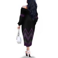 Purple Aotearoa Mangopare Kowhaiwhai and Niho Taniwha Family Matching Off The Shoulder Long Sleeve Dress and Hawaiian Shirt Maori New Zealand LT14 - Polynesian Pride