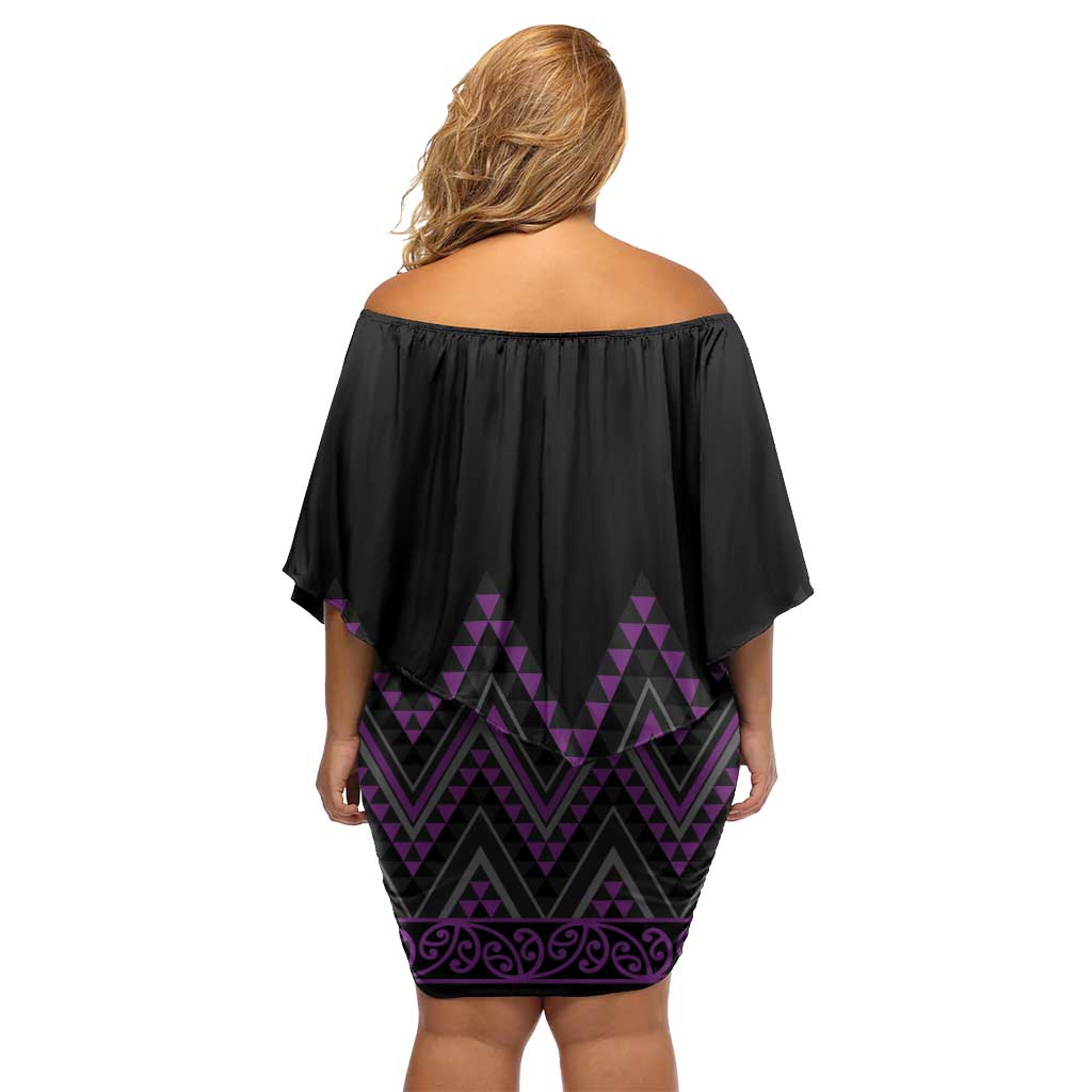 Purple Aotearoa Mangopare Kowhaiwhai and Niho Taniwha Family Matching Off Shoulder Short Dress and Hawaiian Shirt Maori New Zealand