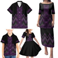 Purple Aotearoa Mangopare Kowhaiwhai and Niho Taniwha Family Matching Puletasi and Hawaiian Shirt Maori New Zealand LT14 - Polynesian Pride