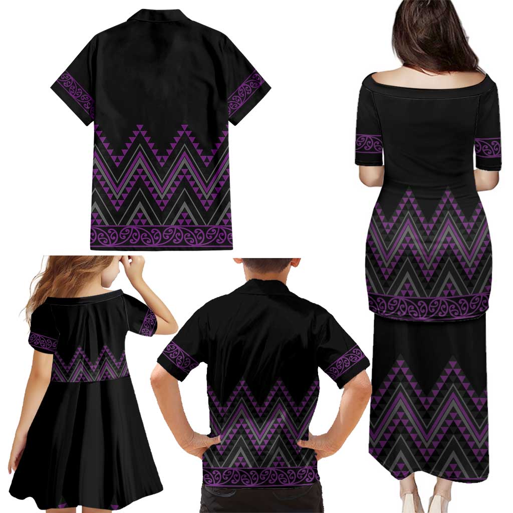Purple Aotearoa Mangopare Kowhaiwhai and Niho Taniwha Family Matching Puletasi and Hawaiian Shirt Maori New Zealand LT14 - Polynesian Pride