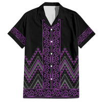 Purple Aotearoa Mangopare Kowhaiwhai and Niho Taniwha Family Matching Puletasi and Hawaiian Shirt Maori New Zealand LT14 Dad's Shirt - Short Sleeve Purple - Polynesian Pride