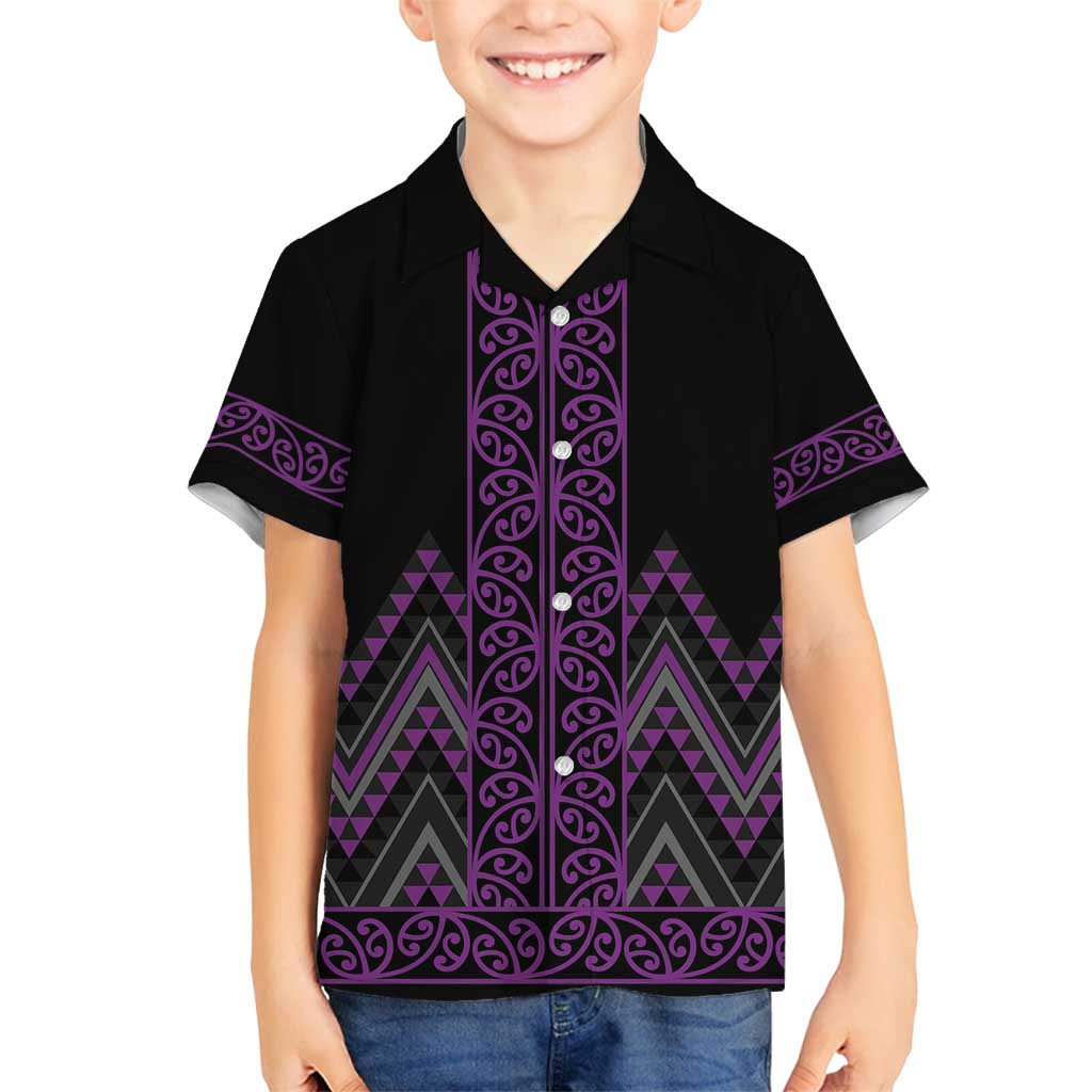 Purple Aotearoa Mangopare Kowhaiwhai and Niho Taniwha Family Matching Puletasi and Hawaiian Shirt Maori New Zealand LT14 Son's Shirt Purple - Polynesian Pride
