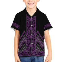 Purple Aotearoa Mangopare Kowhaiwhai and Niho Taniwha Family Matching Puletasi and Hawaiian Shirt Maori New Zealand LT14 Son's Shirt Purple - Polynesian Pride