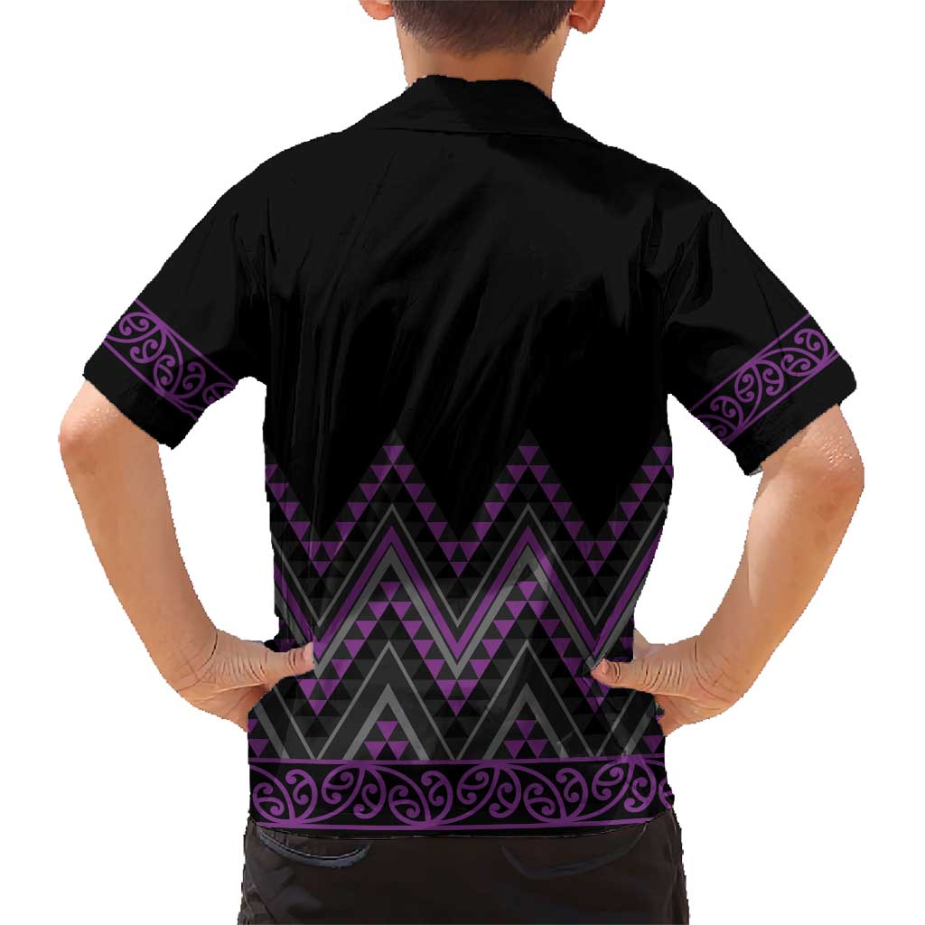 Purple Aotearoa Mangopare Kowhaiwhai and Niho Taniwha Family Matching Short Sleeve Bodycon Dress and Hawaiian Shirt Maori New Zealand LT14 - Polynesian Pride