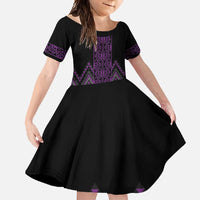 Purple Aotearoa Mangopare Kowhaiwhai and Niho Taniwha Family Matching Short Sleeve Bodycon Dress and Hawaiian Shirt Maori New Zealand LT14 Daughter's Dress Purple - Polynesian Pride