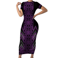 Purple Aotearoa Mangopare Kowhaiwhai and Niho Taniwha Family Matching Short Sleeve Bodycon Dress and Hawaiian Shirt Maori New Zealand LT14 Mom's Dress Purple - Polynesian Pride