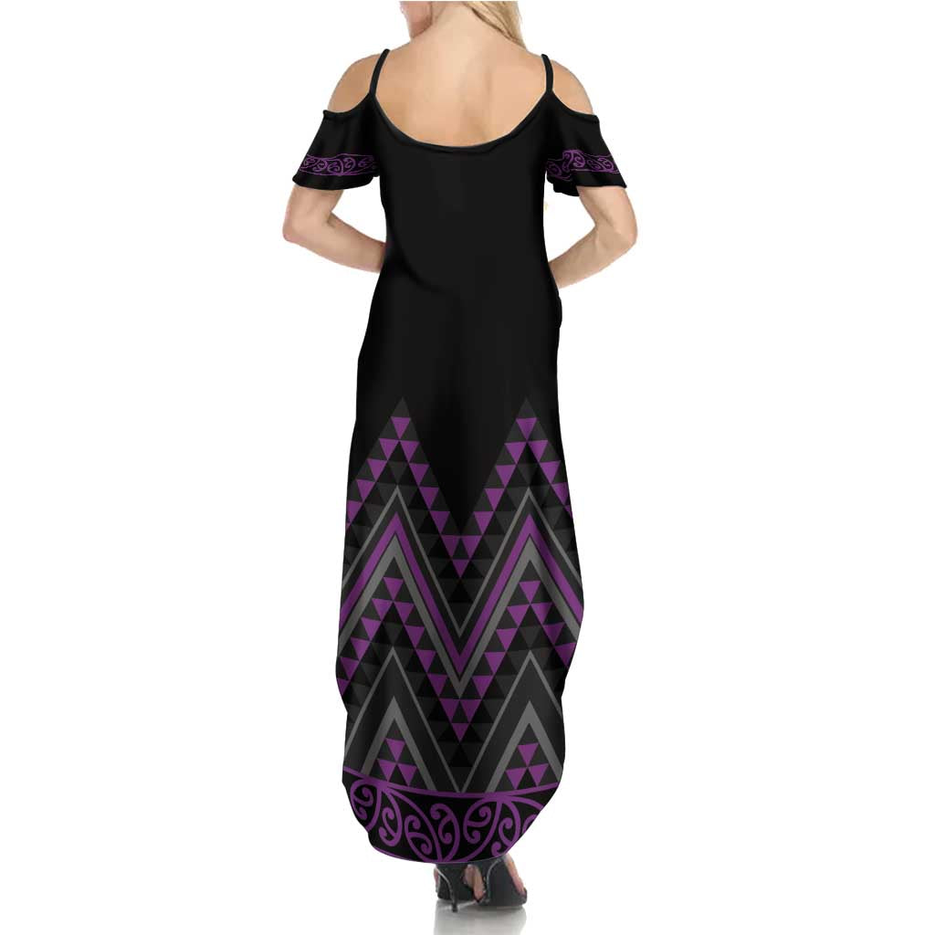 Purple Aotearoa Mangopare Kowhaiwhai and Niho Taniwha Family Matching Summer Maxi Dress and Hawaiian Shirt Maori New Zealand