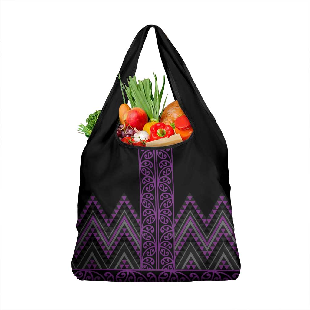 Purple Aotearoa Mangopare Kowhaiwhai and Niho Taniwha Grocery Bag Maori New Zealand