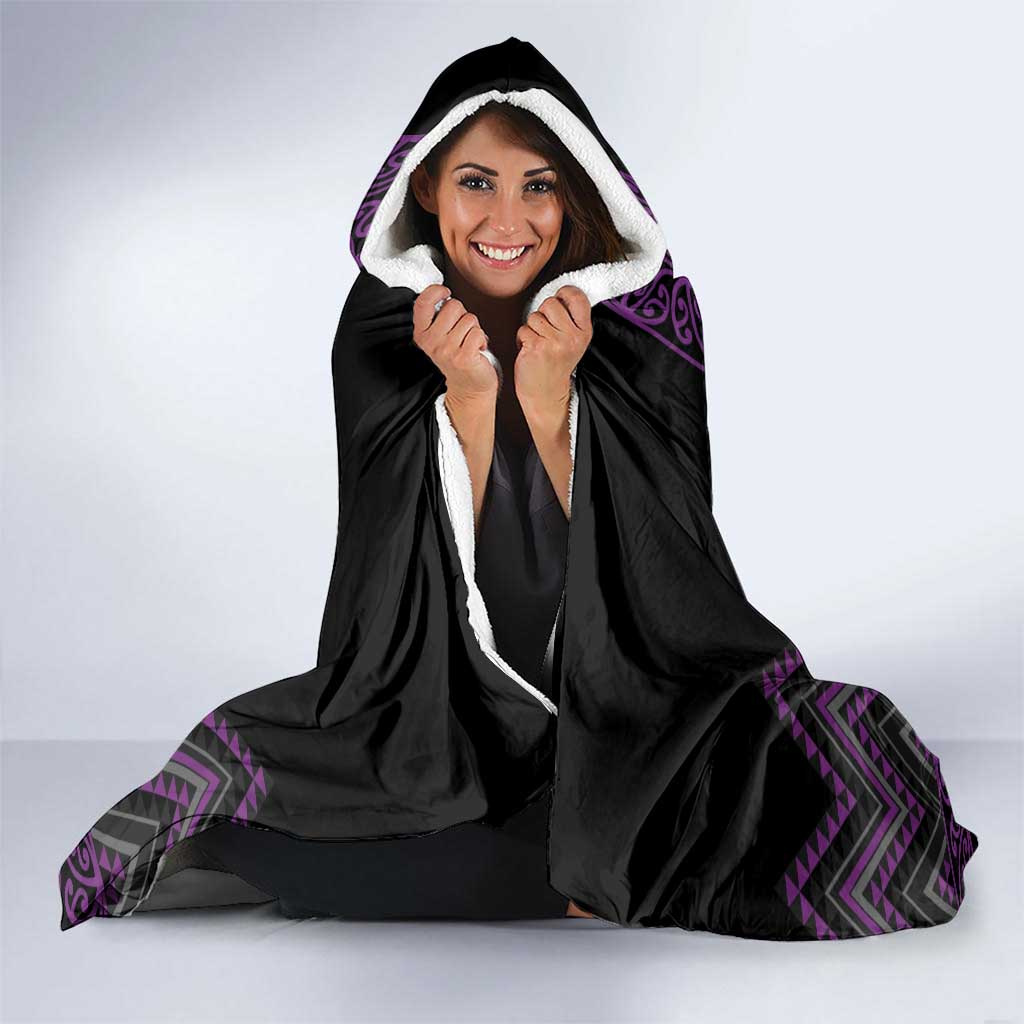 Purple Aotearoa Mangopare Kowhaiwhai and Niho Taniwha Hooded Blanket Maori New Zealand