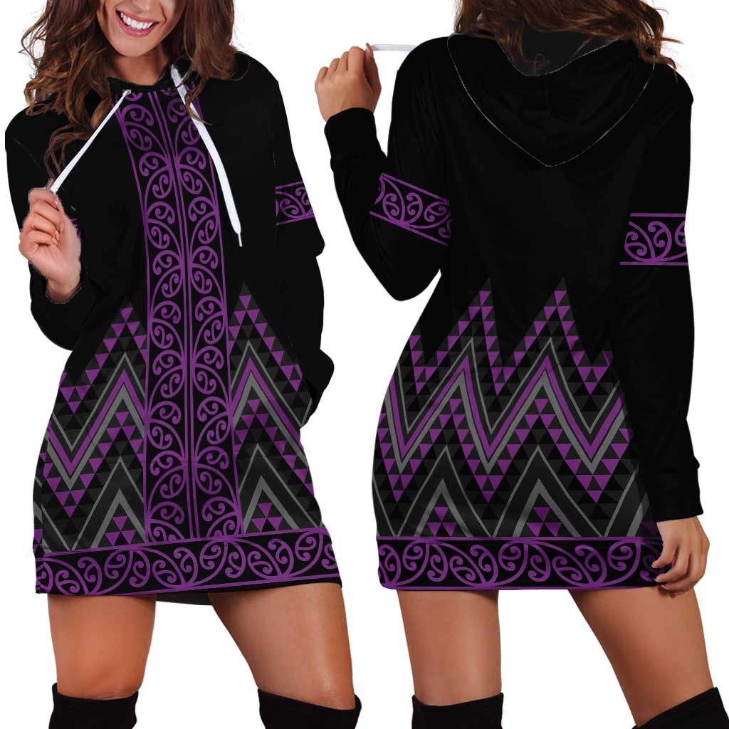 Purple Aotearoa Mangopare Kowhaiwhai and Niho Taniwha Hoodie Dress Maori New Zealand