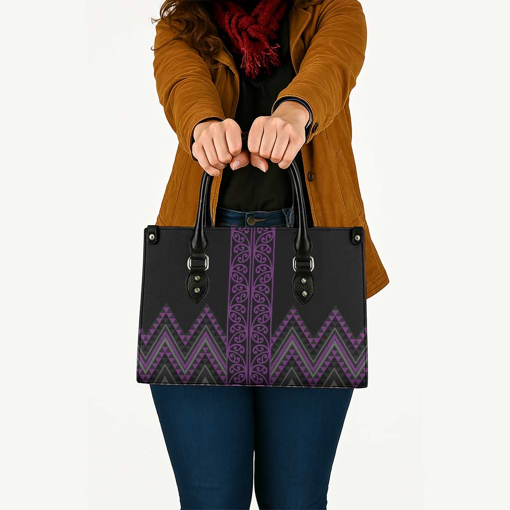 Purple Aotearoa Mangopare Kowhaiwhai Niho Taniwha Leather Bag Maori New Zealand - Polynesian Pride