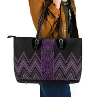 Purple Aotearoa Mangopare Kowhaiwhai and Niho Taniwha Leather Tote Bag Maori New Zealand LT14 - Polynesian Pride