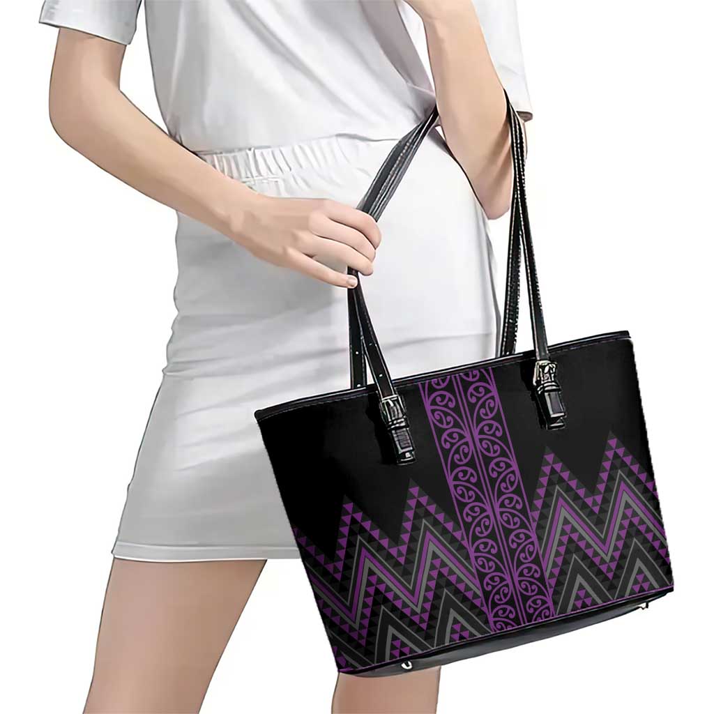 Purple Aotearoa Mangopare Kowhaiwhai and Niho Taniwha Leather Tote Bag Maori New Zealand LT14 - Polynesian Pride