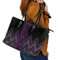 Purple Aotearoa Mangopare Kowhaiwhai and Niho Taniwha Leather Tote Bag Maori New Zealand LT14 - Polynesian Pride
