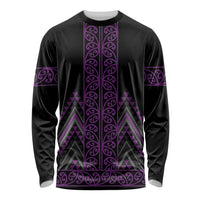 Purple Aotearoa Mangopare Kowhaiwhai and Niho Taniwha Long Sleeve Shirt Maori New Zealand