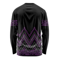 Purple Aotearoa Mangopare Kowhaiwhai and Niho Taniwha Long Sleeve Shirt Maori New Zealand