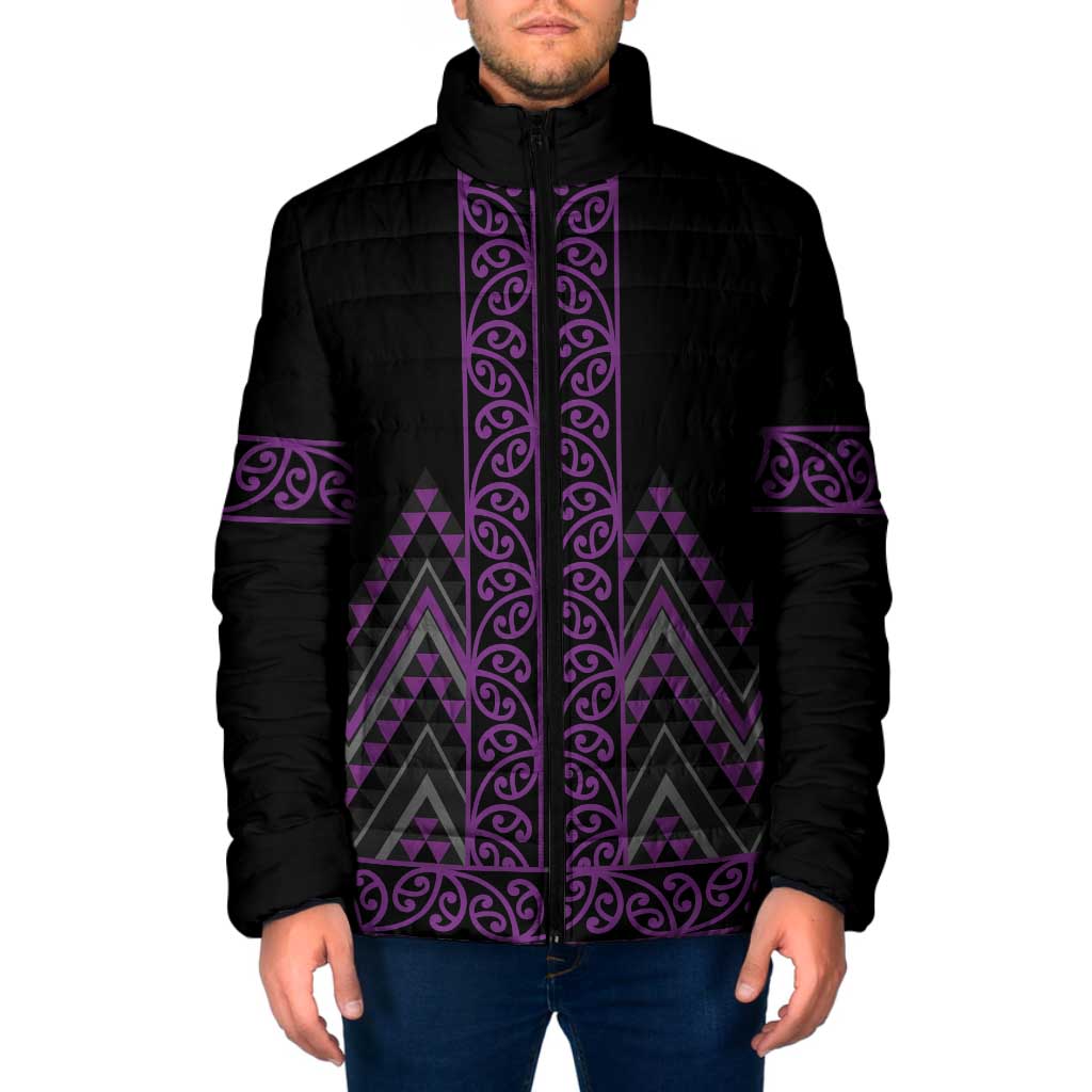 Purple Aotearoa Mangopare Kowhaiwhai Niho Taniwha Padded Jacket Maori New Zealand - Polynesian Pride