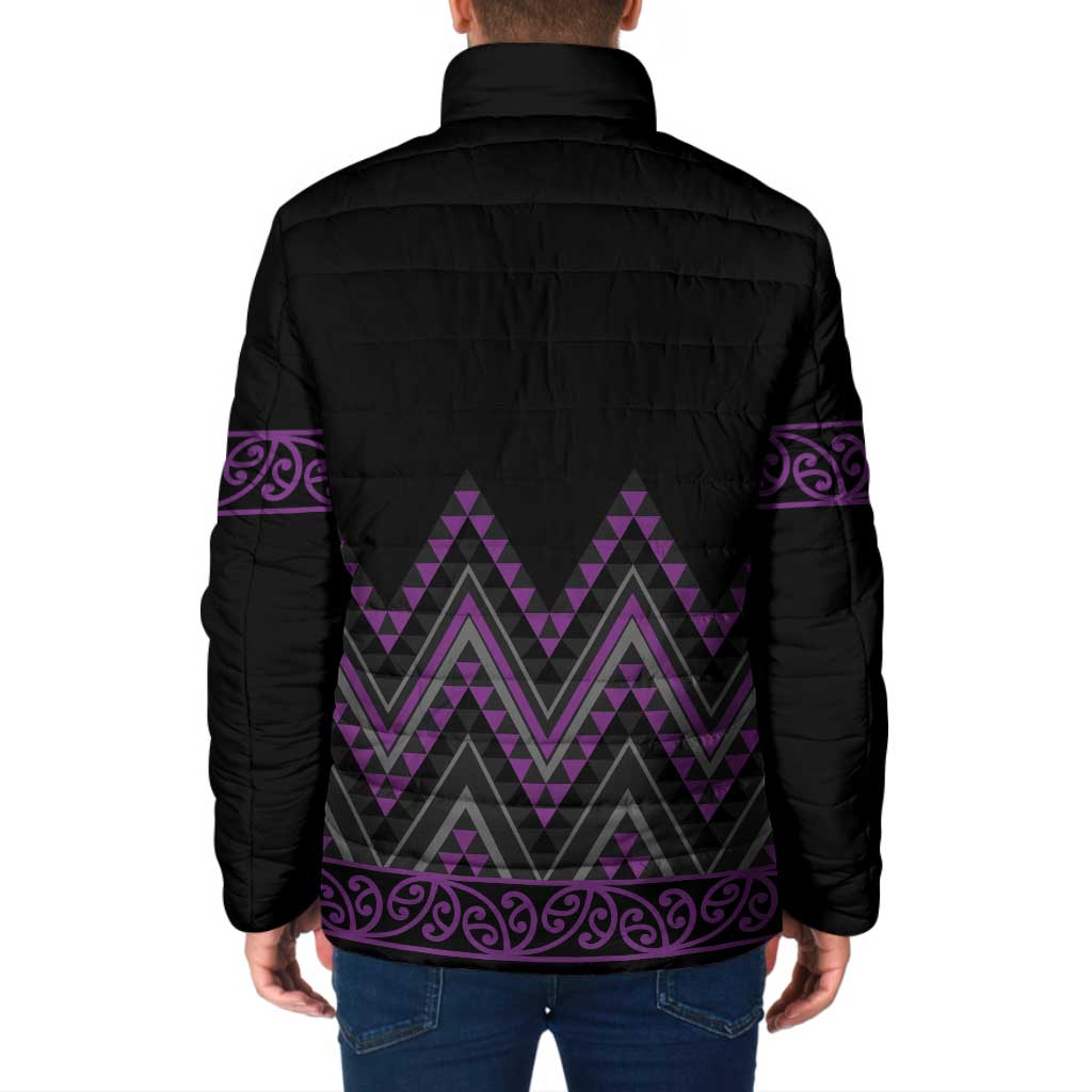 Purple Aotearoa Mangopare Kowhaiwhai Niho Taniwha Padded Jacket Maori New Zealand - Polynesian Pride